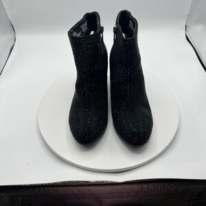 Juicy Couture, size 8, med black rhinestone ankle boots for women.